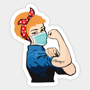 Pin Up Girl Blonde Hair Wearing Mask with Strong Tattoo Sticker